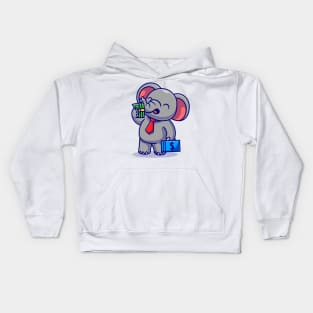 Cute Elephant Employee With Salary Cartoon Kids Hoodie